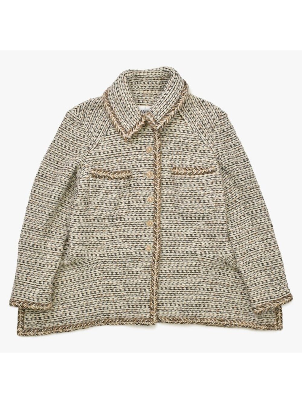 Chanel CC Logo Button Tweed Soutien Collar Coat White Black Brown